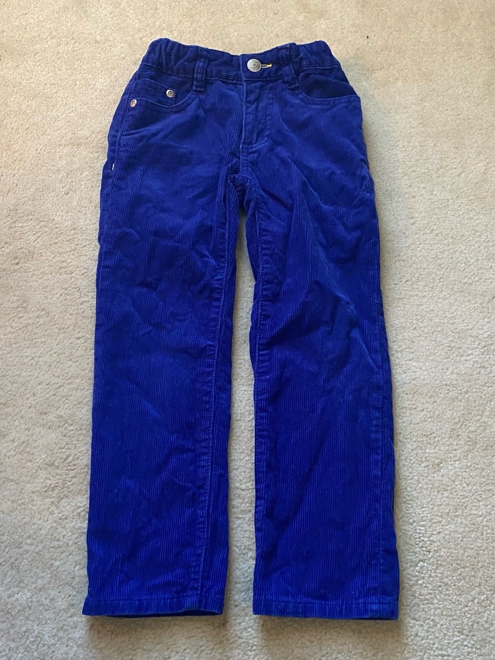 Boden Boys Blue Corduroy Cotton Casual Pants Size 4Y Zip up hook and bar closure